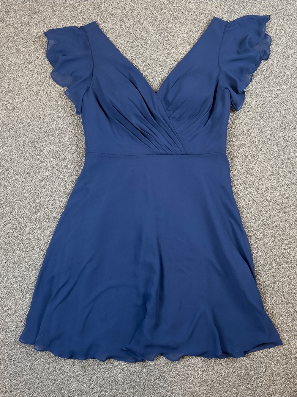 AW Bridal Navy V-Neck Flutter Sleeve Dress